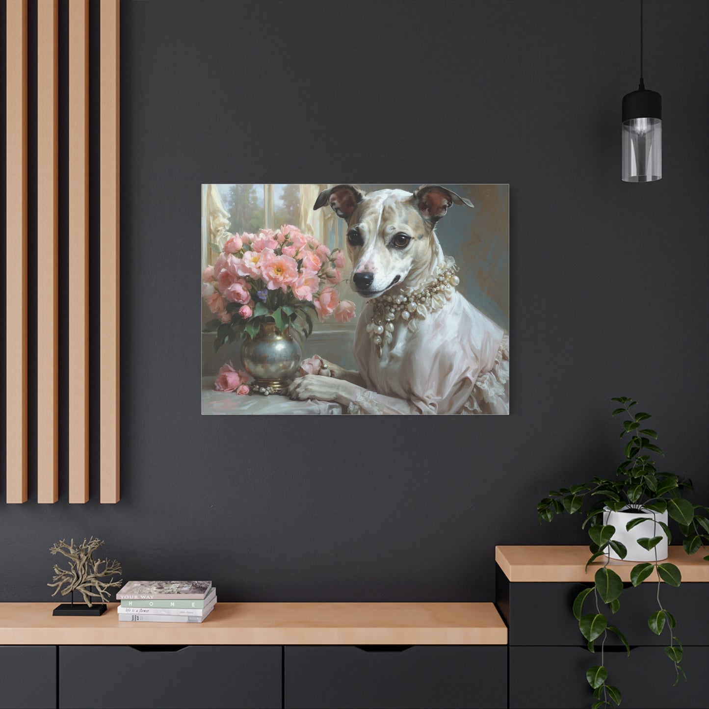 Matte Canvas, Stretched, 1.25" Renaissance Greyhound Lady with Floral Elegance