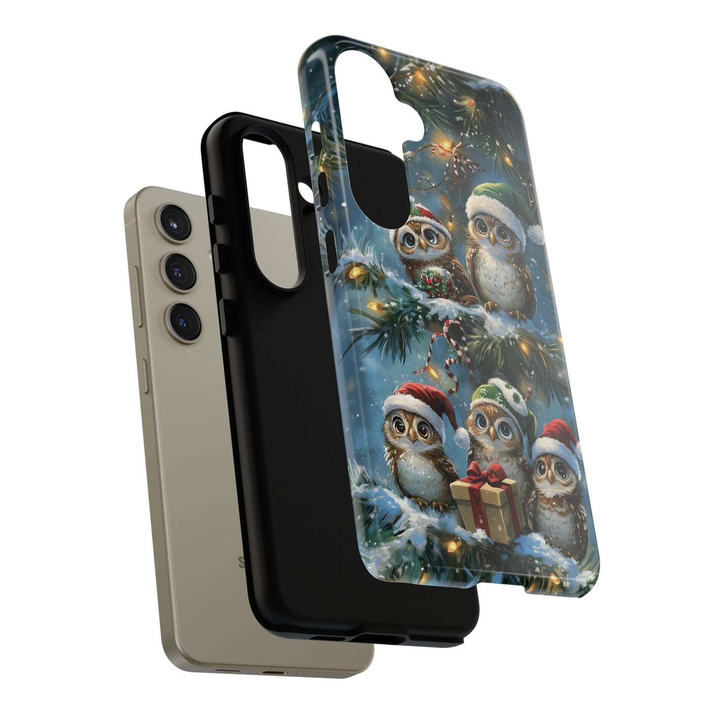 Christmas Owls Phone Case – Festive Holiday Design with Cute Owls and Gift