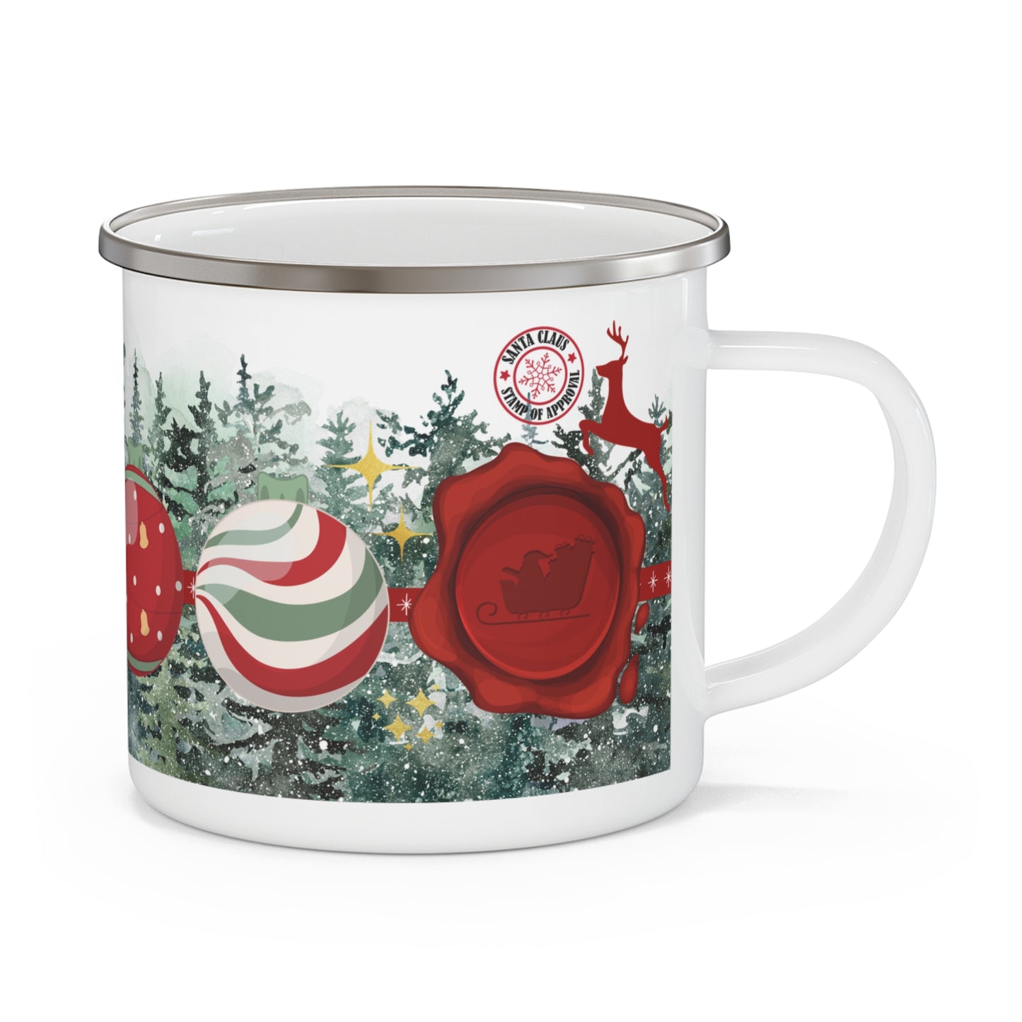 Christmas Enamel Mug with Festive Forest Design – Durable and Lightweight Holiday Cup