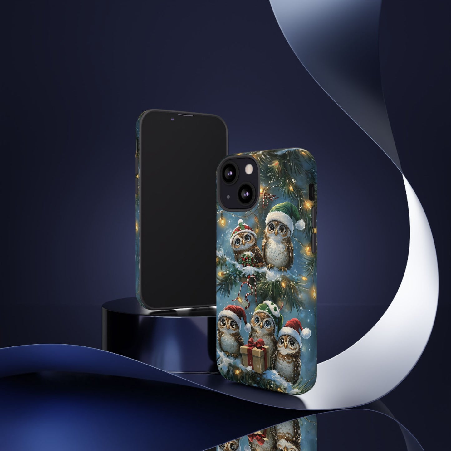 Christmas Owls Phone Case – Festive Holiday Design with Cute Owls and Gift