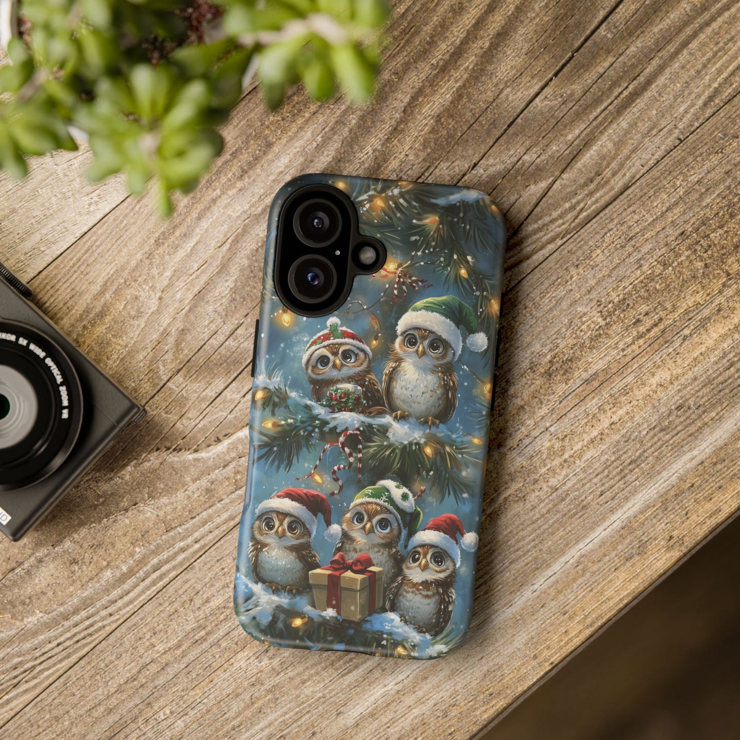 Christmas Owls Phone Case – Festive Holiday Design with Cute Owls and Gift