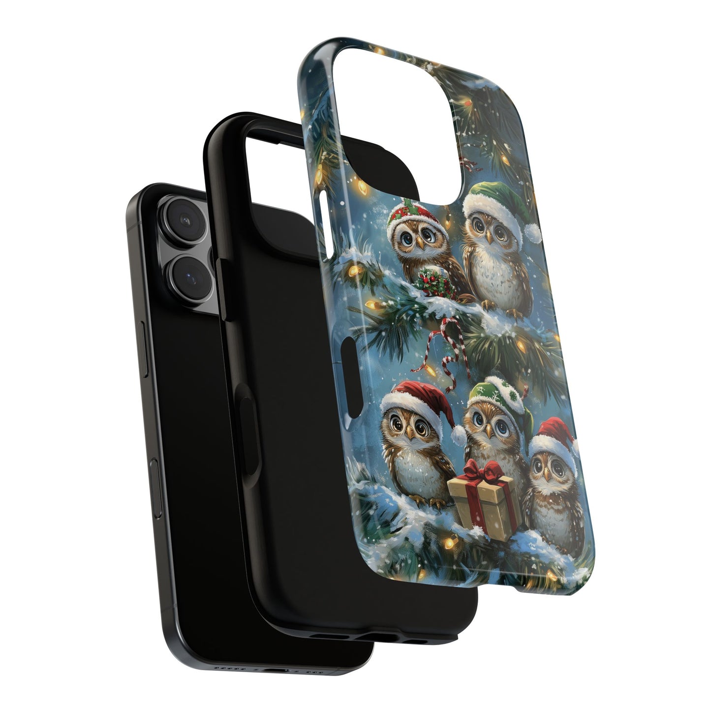 Christmas Owls Phone Case – Festive Holiday Design with Cute Owls and Gift