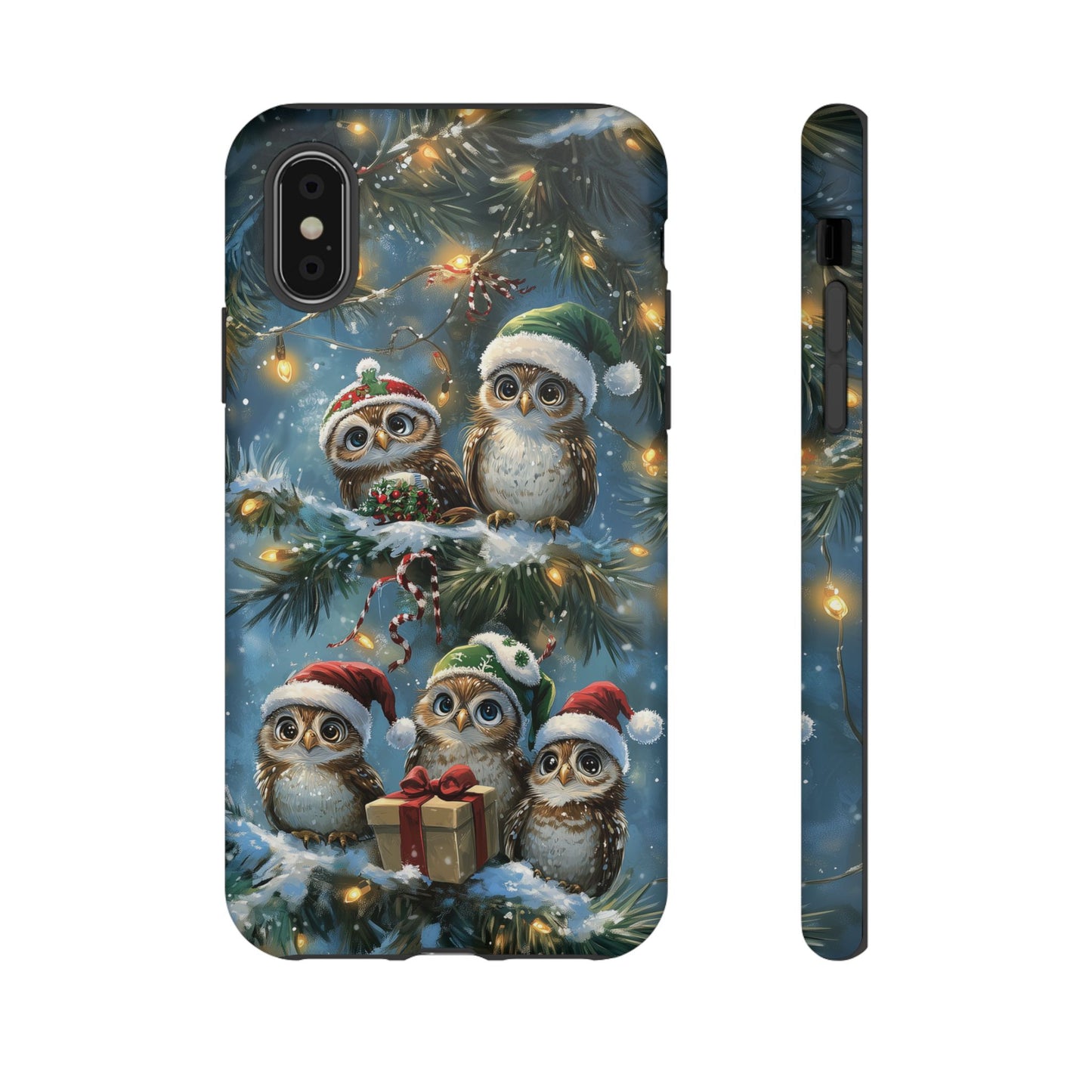 Christmas Owls Phone Case – Festive Holiday Design with Cute Owls and Gift