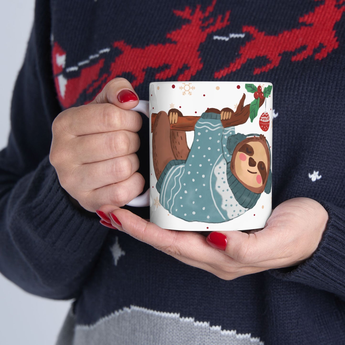 Christmas Sloth Mug with Festive Design – Cozy and Adorable Holiday Gift