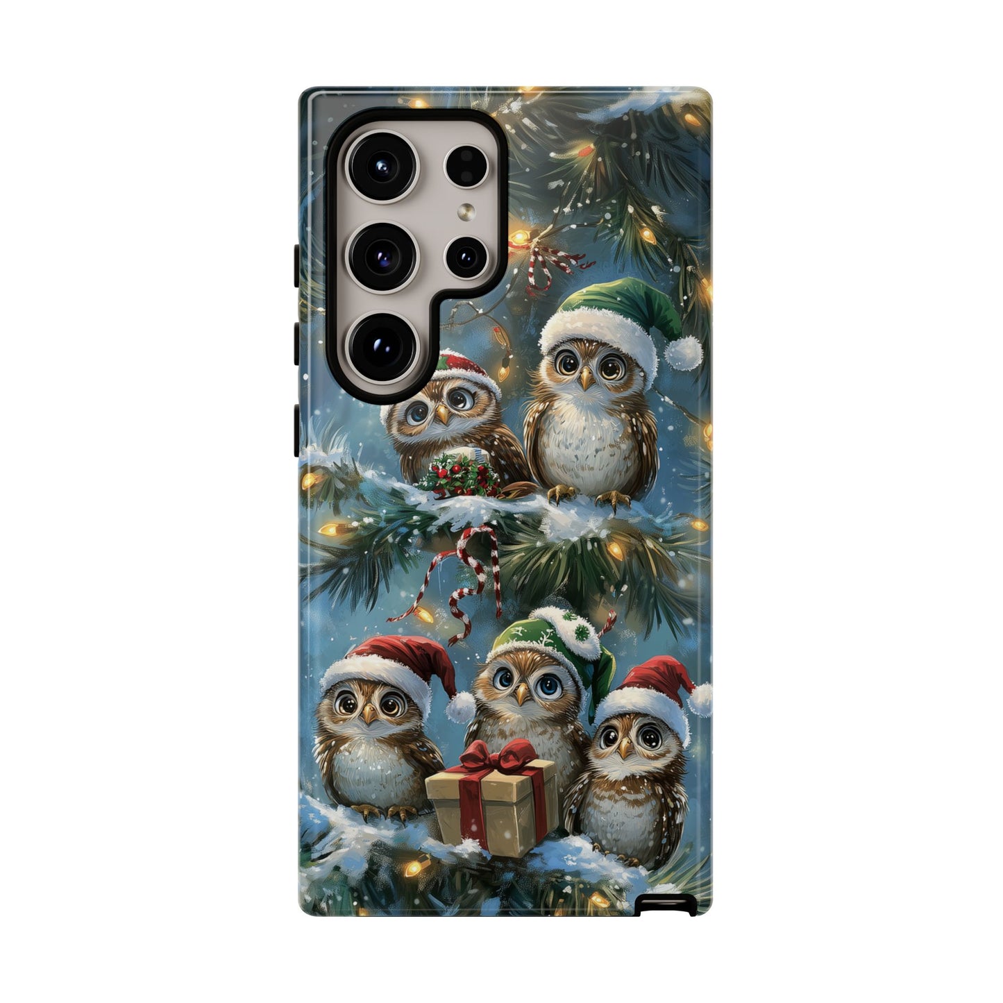 Christmas Owls Phone Case – Festive Holiday Design with Cute Owls and Gift