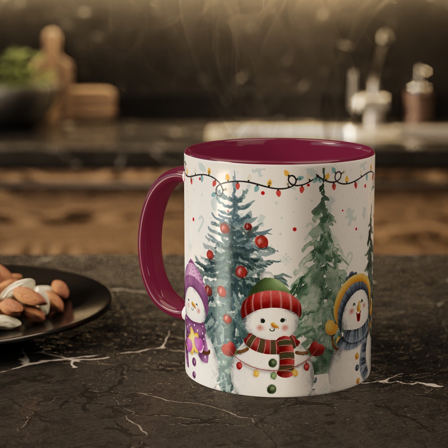 Snowman Christmas Mug with Winter Forest Scene – Holiday Coffee Mug