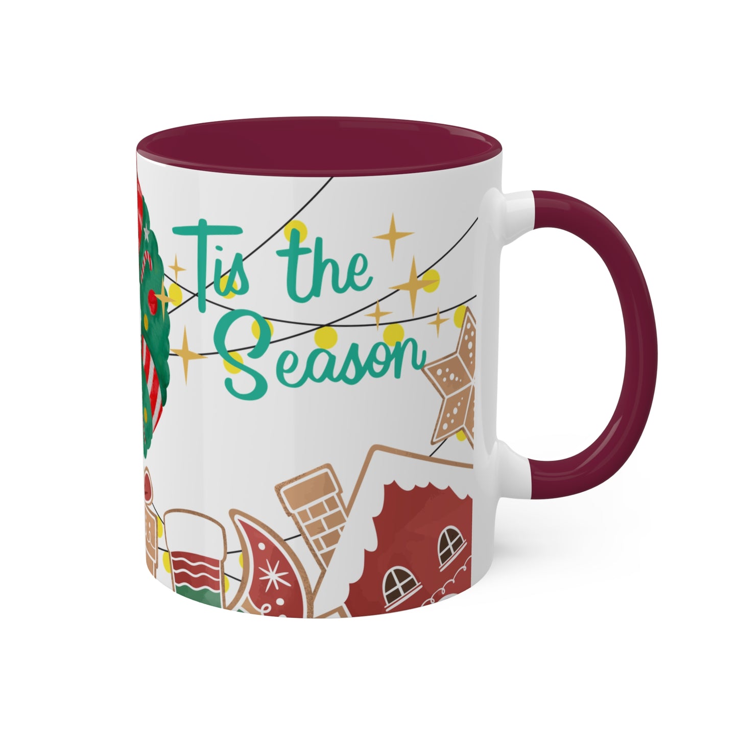 Christmas Wreath Mug with Holiday-Themed Illustrations – Festive and Functional