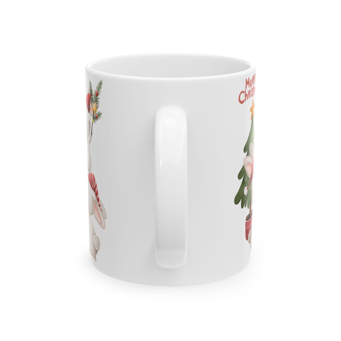 "Merry Christmas" Bunny Mug – Festive Holiday Coffee Cup with Cute Rabbit Design, (11oz, 15oz)