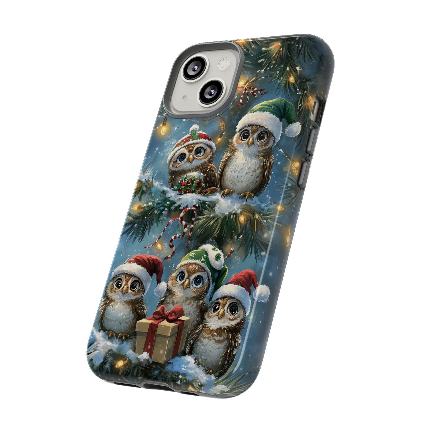 Christmas Owls Phone Case – Festive Holiday Design with Cute Owls and Gift