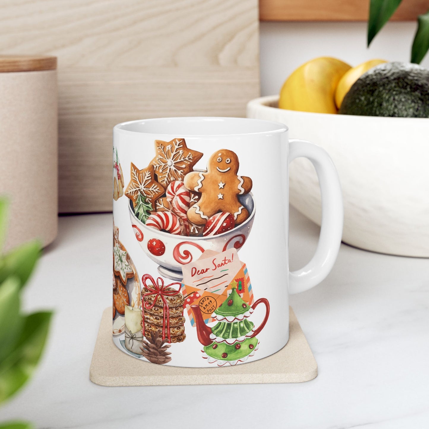 Festive Christmas Treats Mug – Holiday Coffee Cup with Cookies, Cakes, and Hot Cocoa Design, (11oz, 15oz)