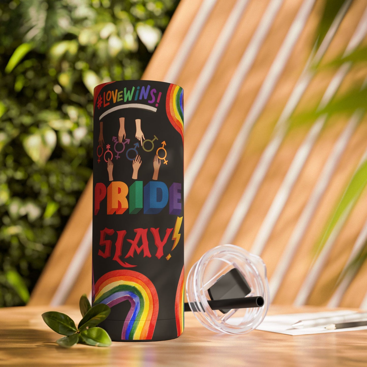 LGBTQ+ Pride Skinny Tumbler - Rainbow Love Wins Design Matte Tumbler, 20oz