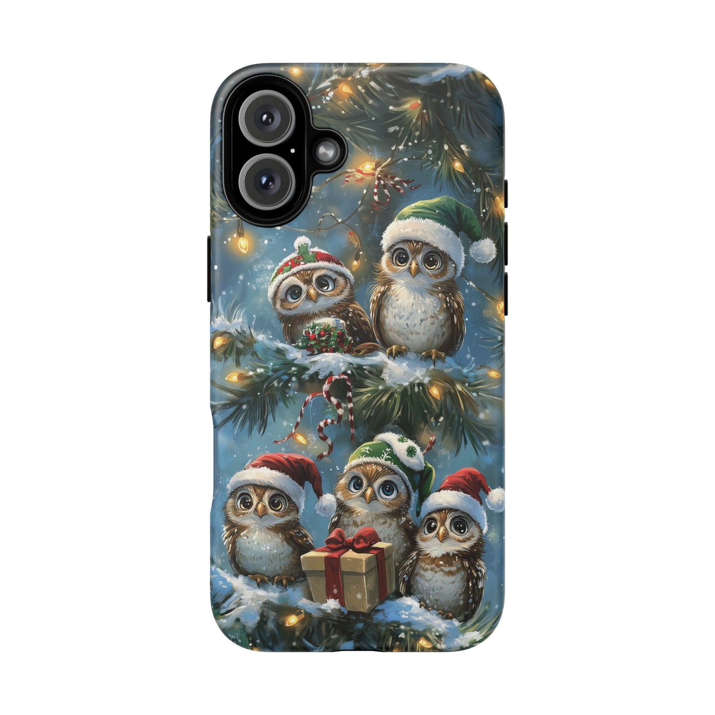 Christmas Owls Phone Case – Festive Holiday Design with Cute Owls and Gift