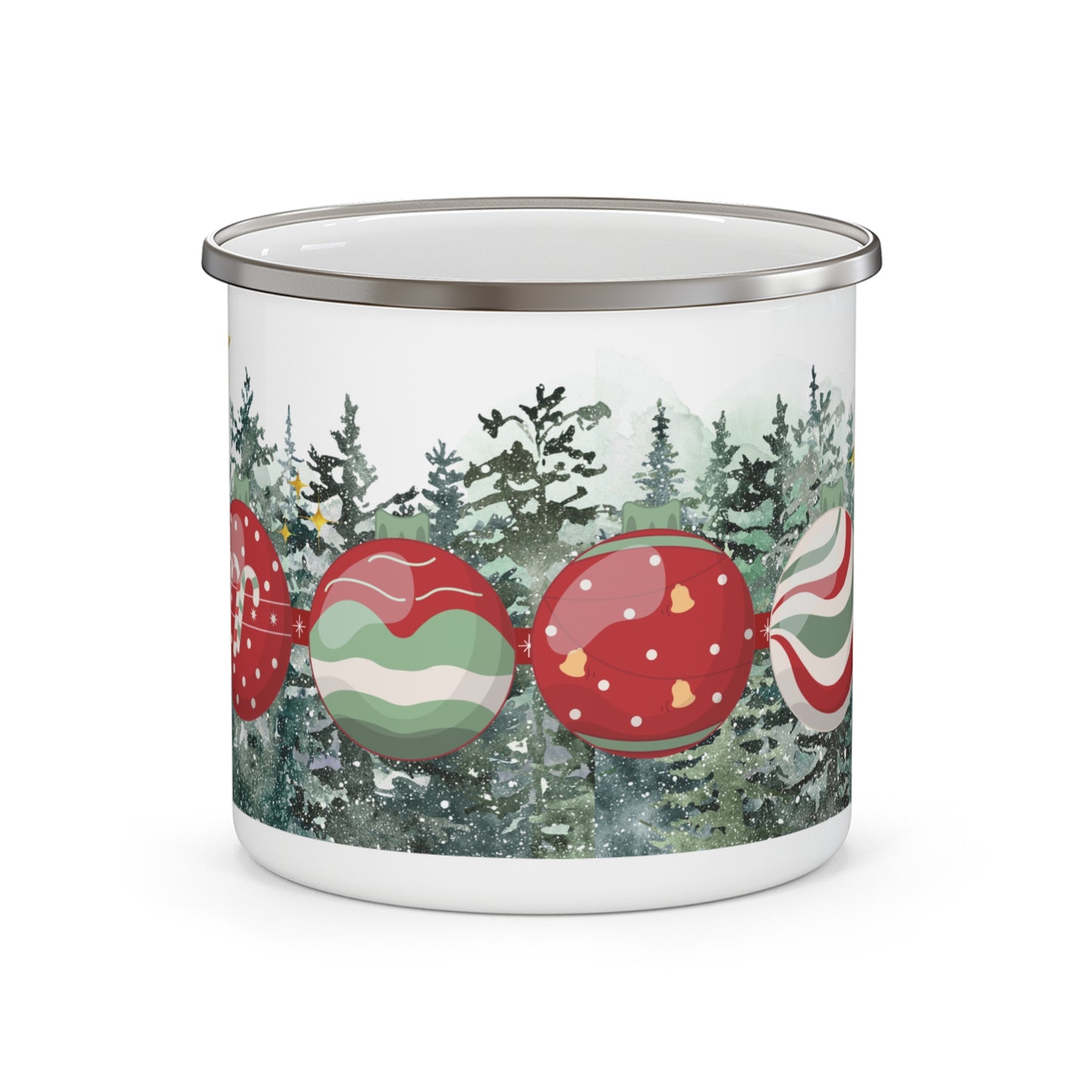 Christmas Enamel Mug with Festive Forest Design – Durable and Lightweight Holiday Cup