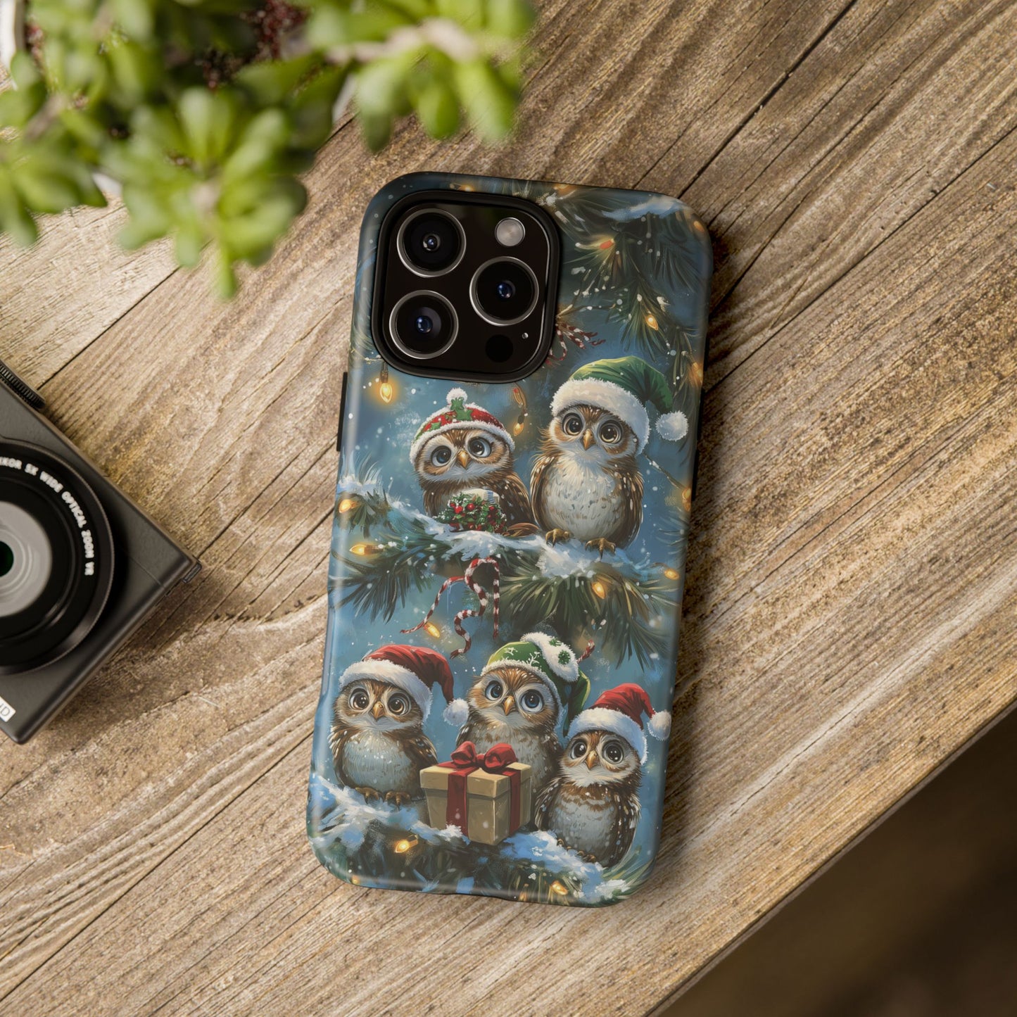 Christmas Owls Phone Case – Festive Holiday Design with Cute Owls and Gift