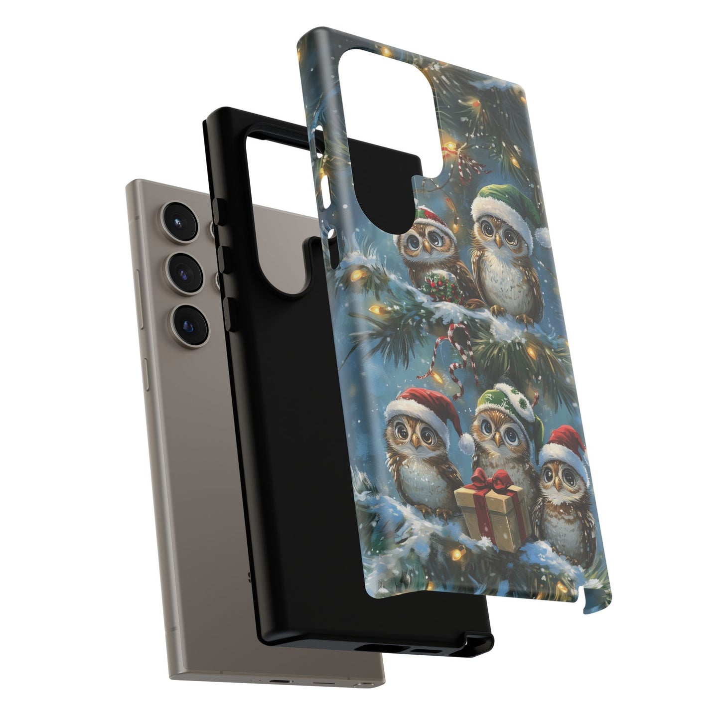 Christmas Owls Phone Case – Festive Holiday Design with Cute Owls and Gift