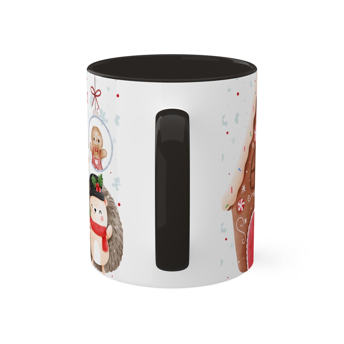 Festive Christmas Mug with Adorable Bear, Hedgehog, and Gingerbread Design – Holiday Coffee Cup