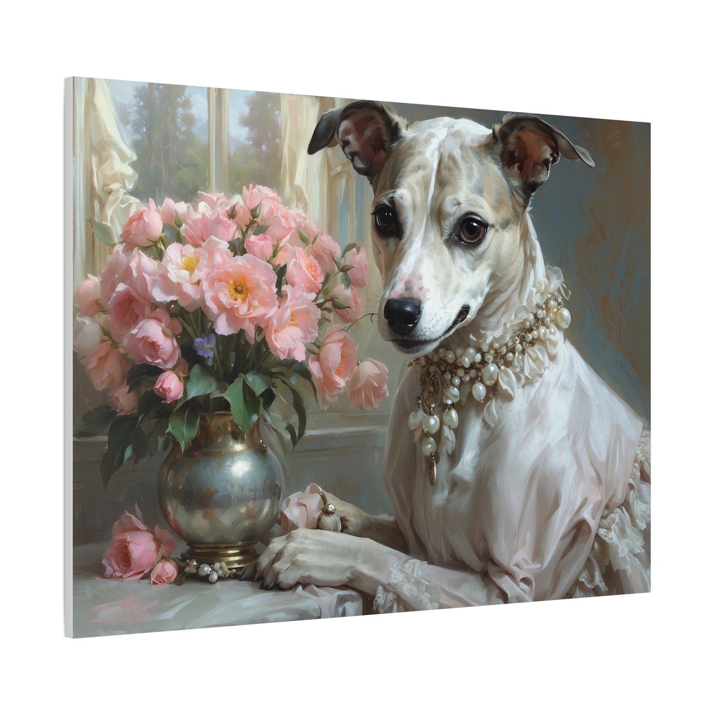 Matte Canvas, Stretched, 1.25" Renaissance Greyhound Lady with Floral Elegance