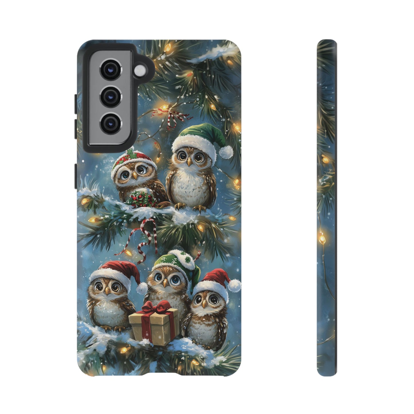 Christmas Owls Phone Case – Festive Holiday Design with Cute Owls and Gift