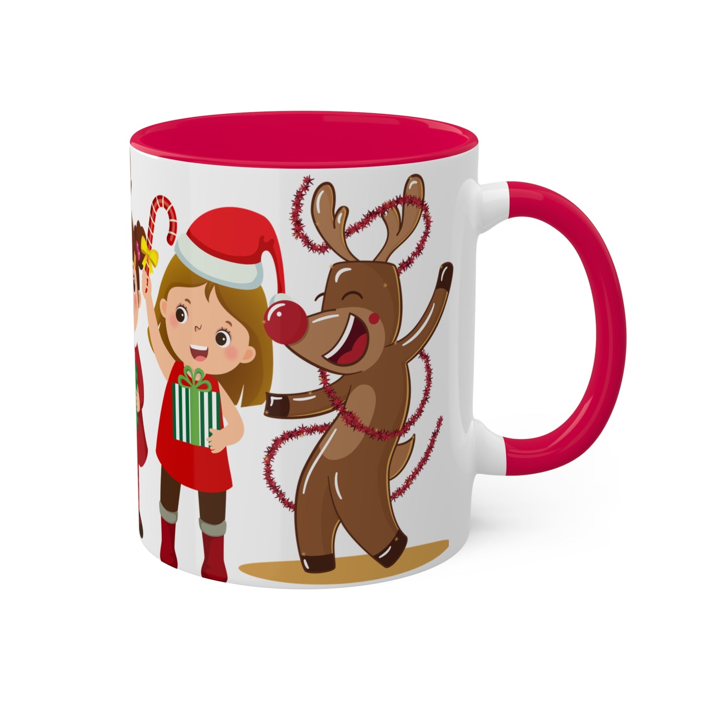 Cute Christmas Mug with Kids and Reindeer Design – Festive Holiday Coffee Cup