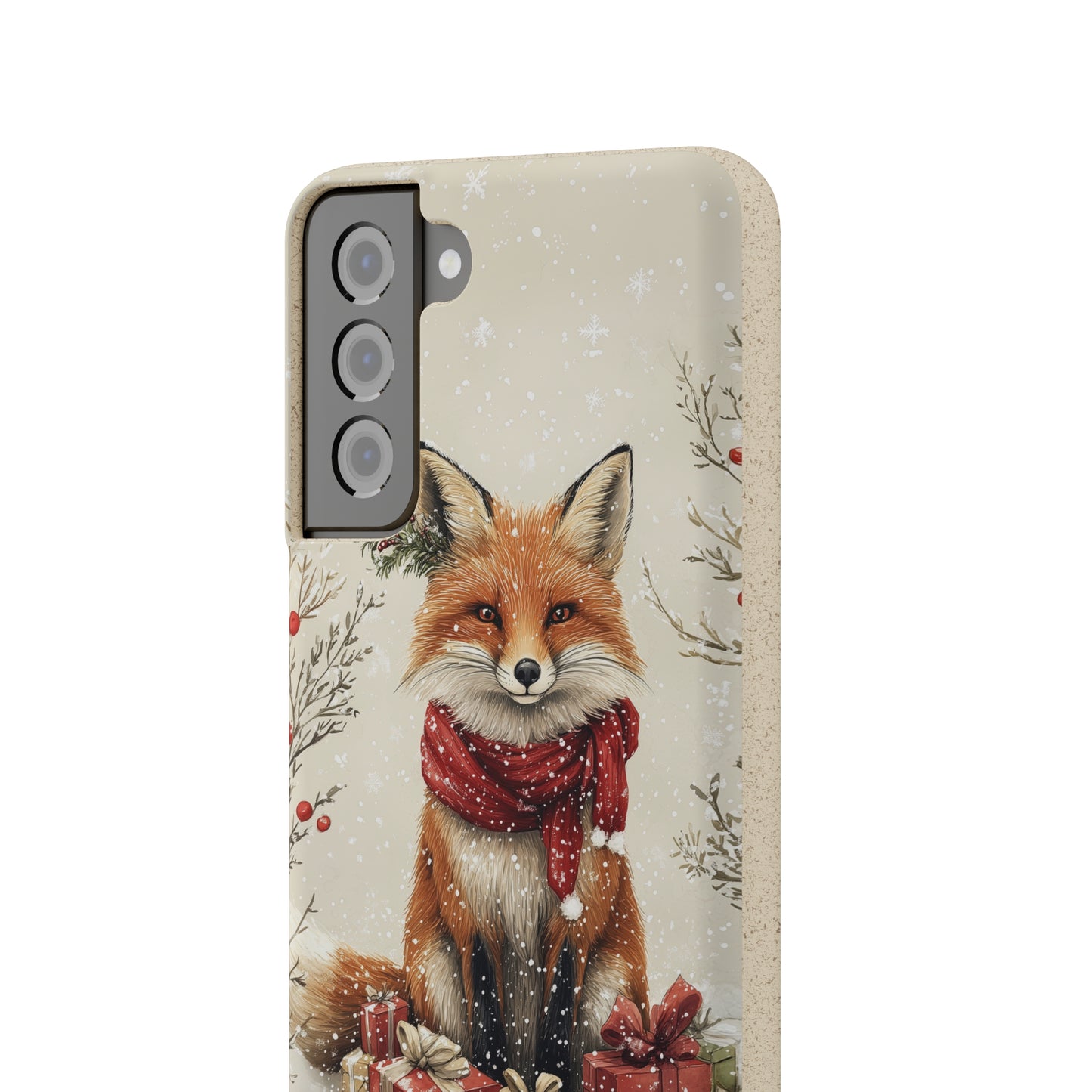 Christmas Fox Phone Case – Festive Holiday Design with Cute Fox and Gift Boxes - Biodegradable Cases