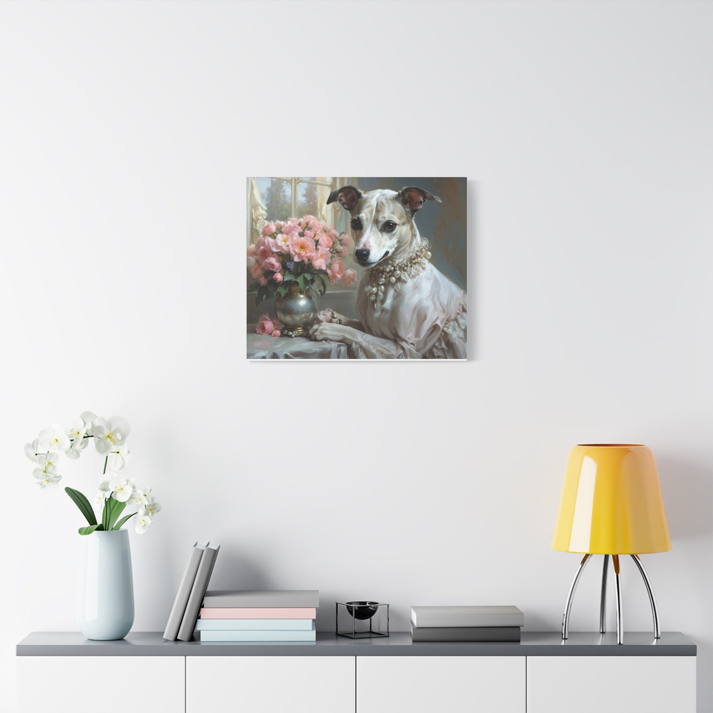 Matte Canvas, Stretched, 1.25" Renaissance Greyhound Lady with Floral Elegance