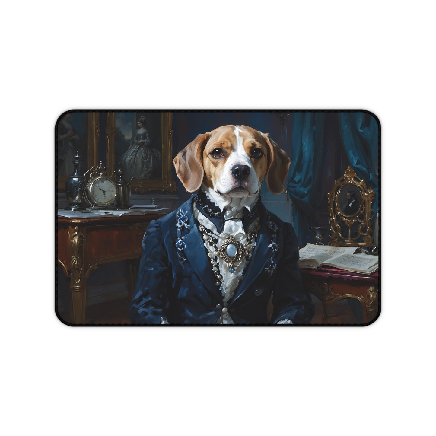 Desk Mat Baroque Beagle Composer in Luxurious Study