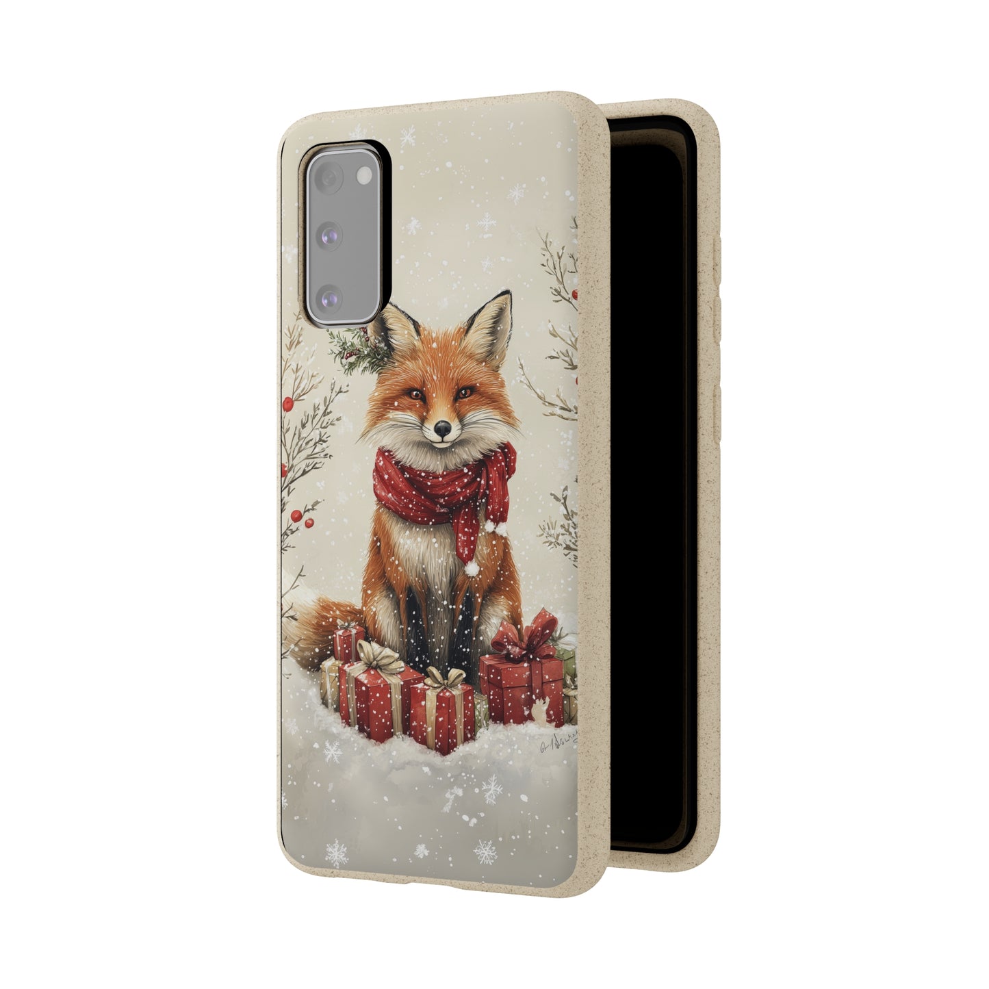 Christmas Fox Phone Case – Festive Holiday Design with Cute Fox and Gift Boxes - Biodegradable Cases