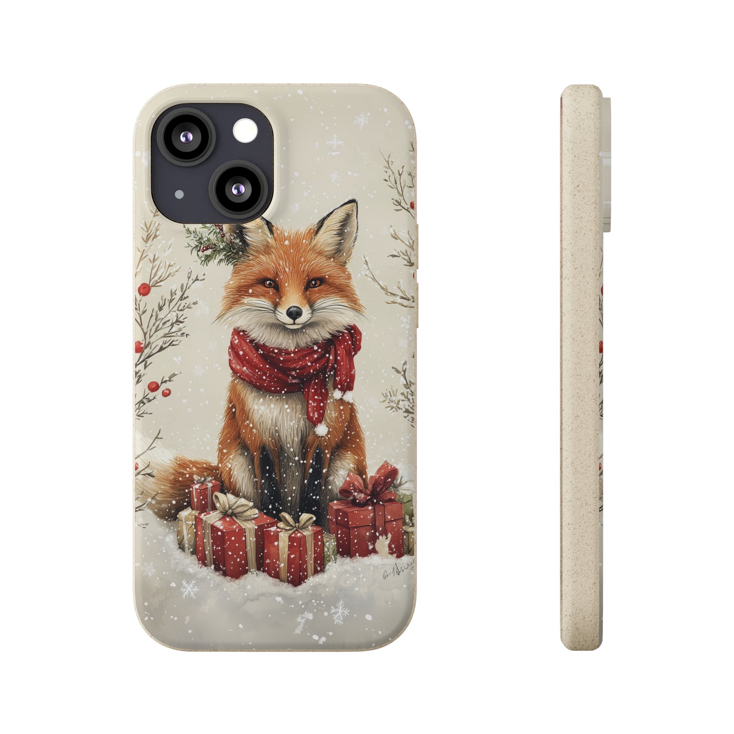 Christmas Fox Phone Case – Festive Holiday Design with Cute Fox and Gift Boxes - Biodegradable Cases