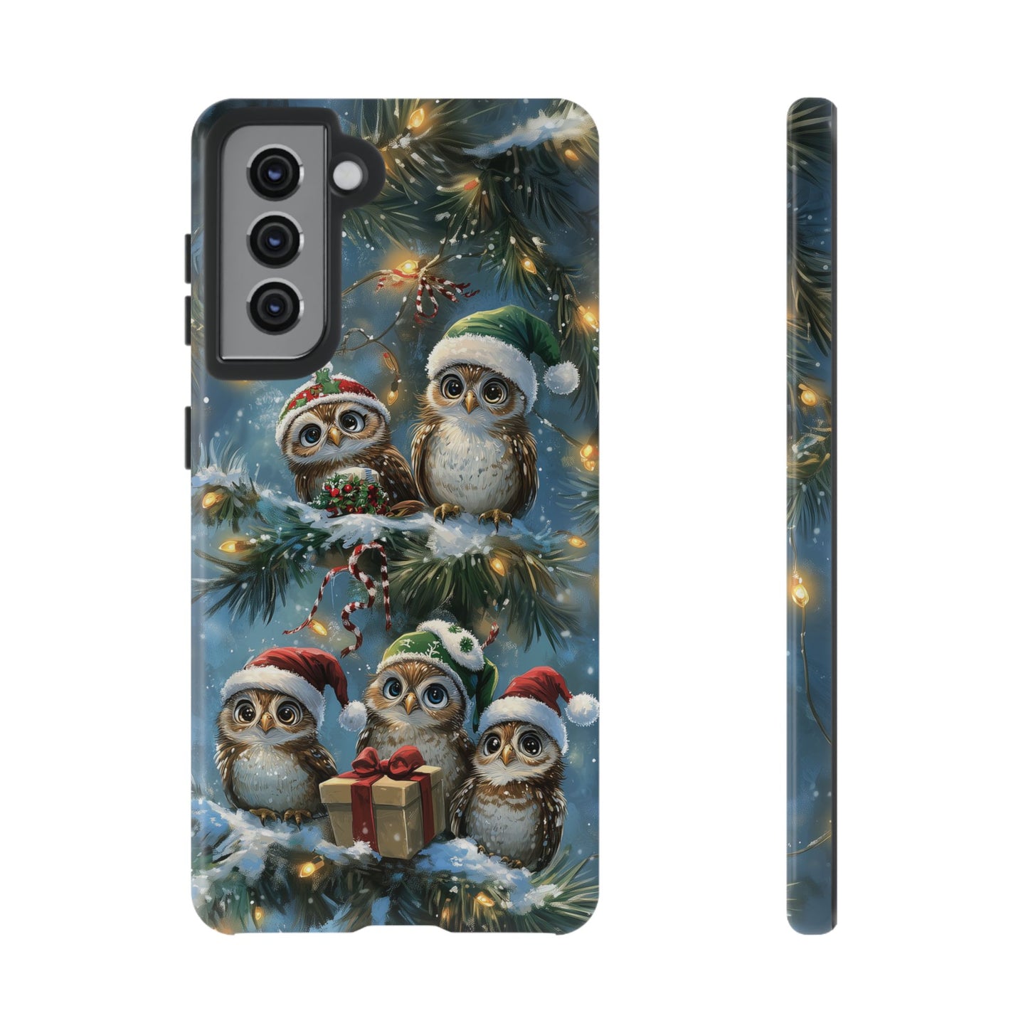 Christmas Owls Phone Case – Festive Holiday Design with Cute Owls and Gift