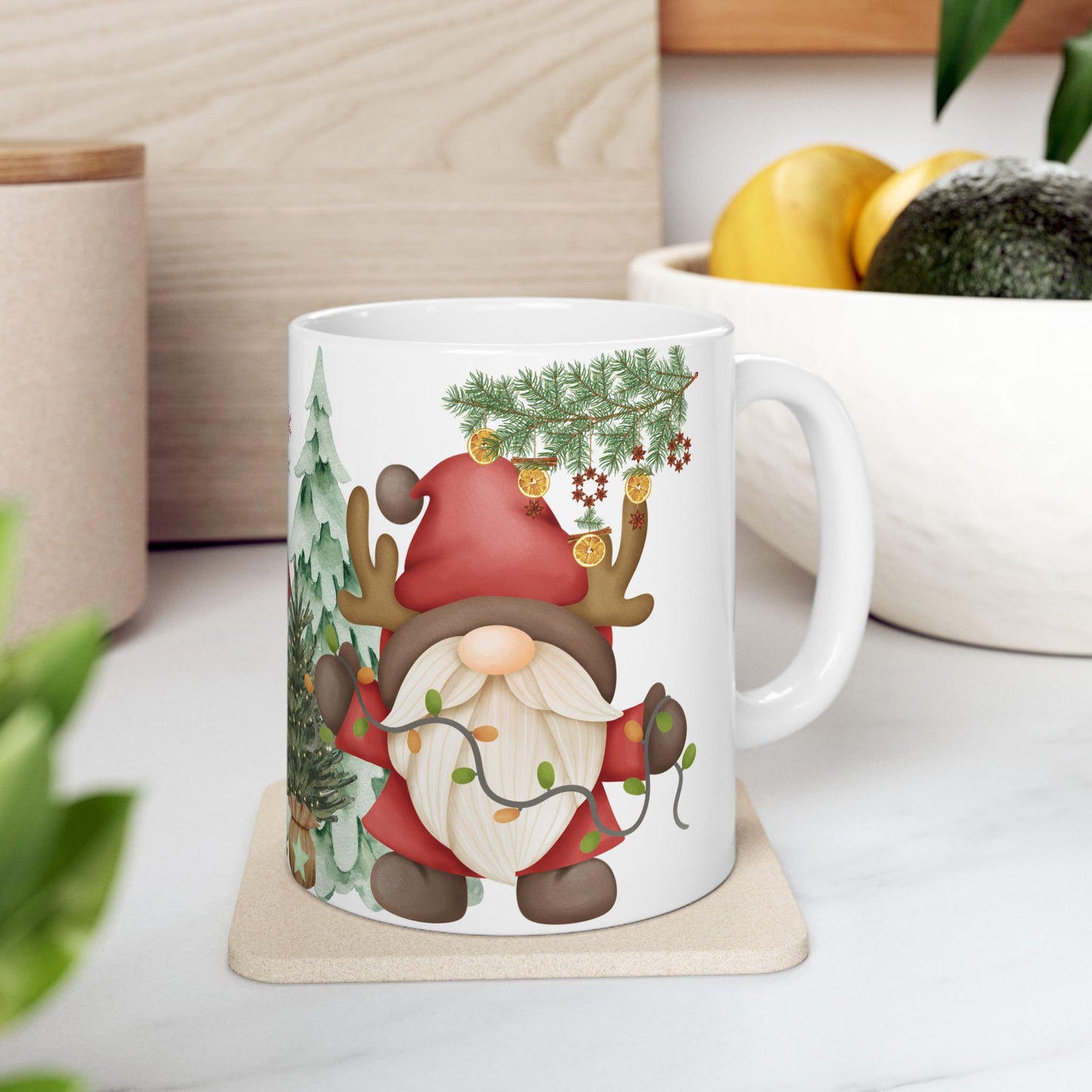 Watercolor Christmas Tree Mug – Festive Holiday Coffee Cup with Ornament Design, (11oz, 15oz)