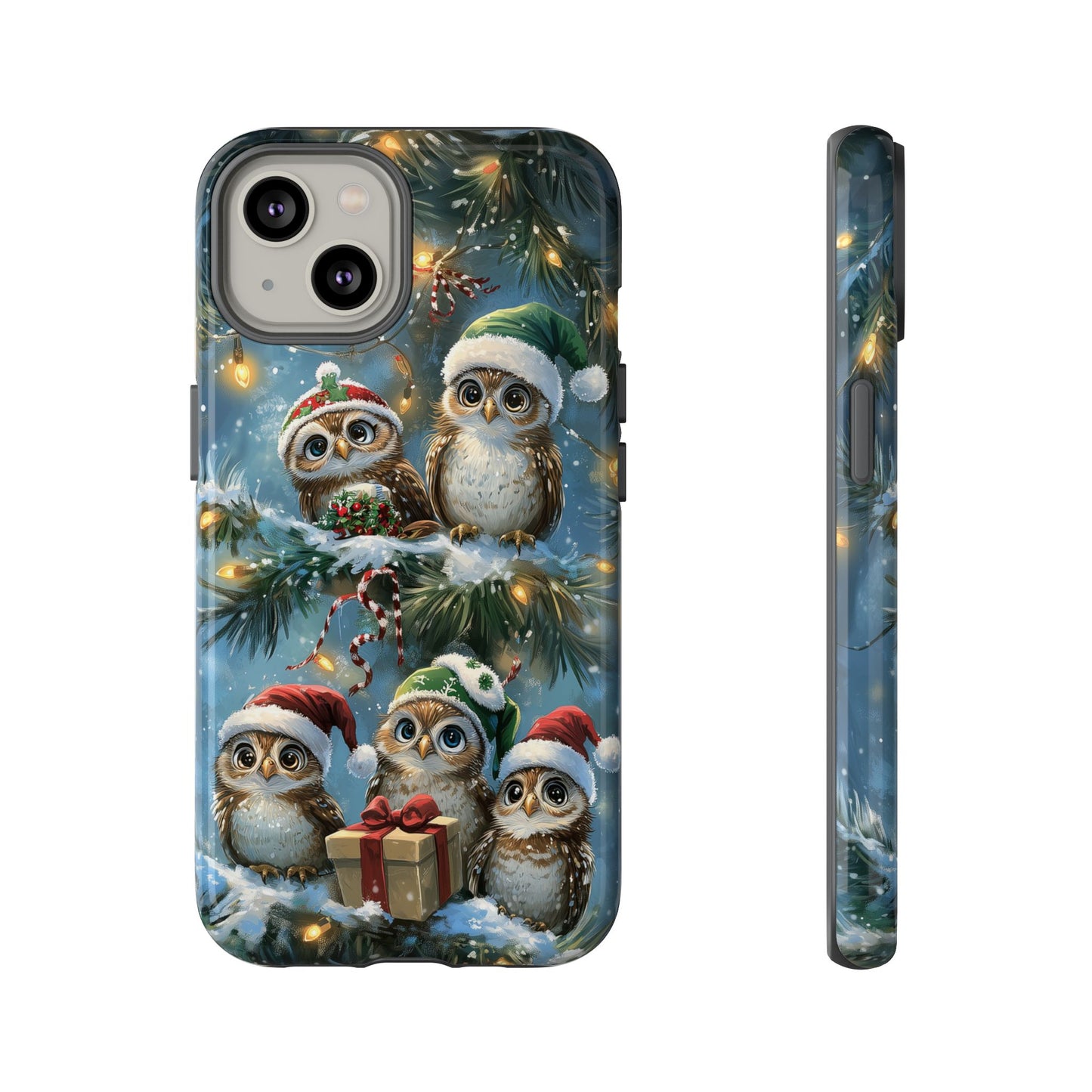 Christmas Owls Phone Case – Festive Holiday Design with Cute Owls and Gift