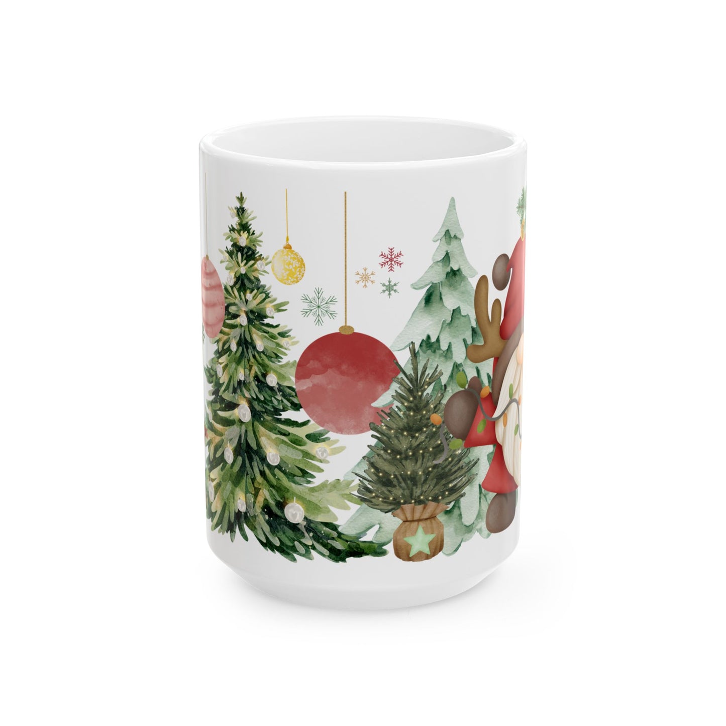 Watercolor Christmas Tree Mug – Festive Holiday Coffee Cup with Ornament Design, (11oz, 15oz)