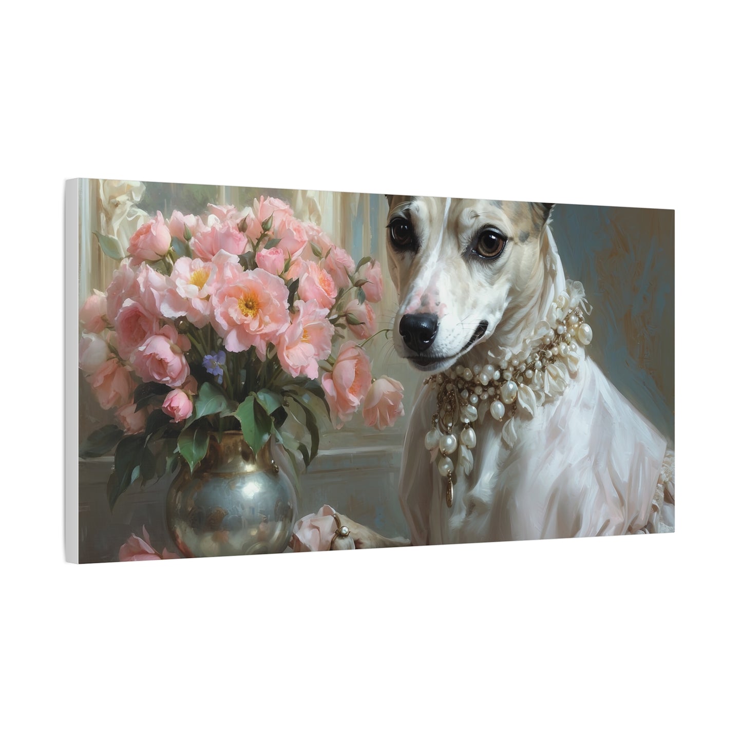 Matte Canvas, Stretched, 1.25" Renaissance Greyhound Lady with Floral Elegance