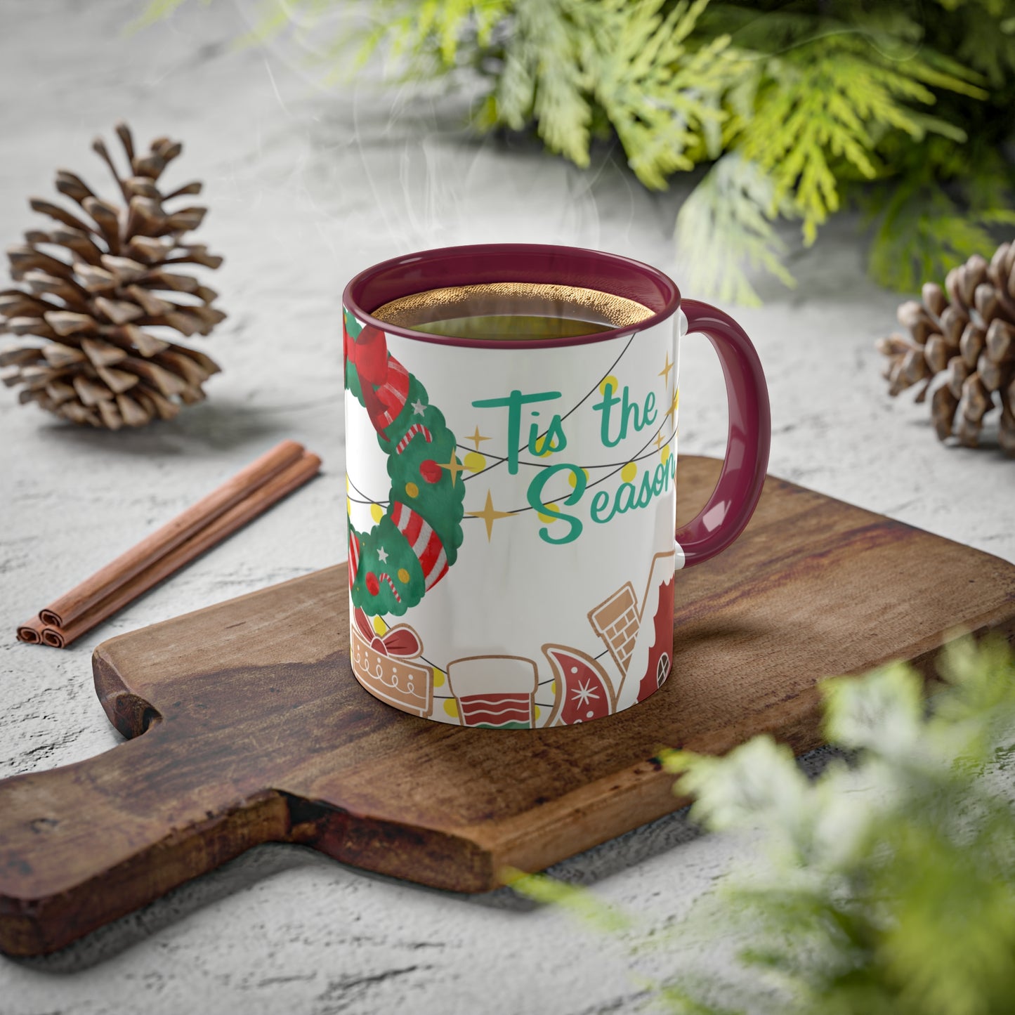 Christmas Wreath Mug with Holiday-Themed Illustrations – Festive and Functional