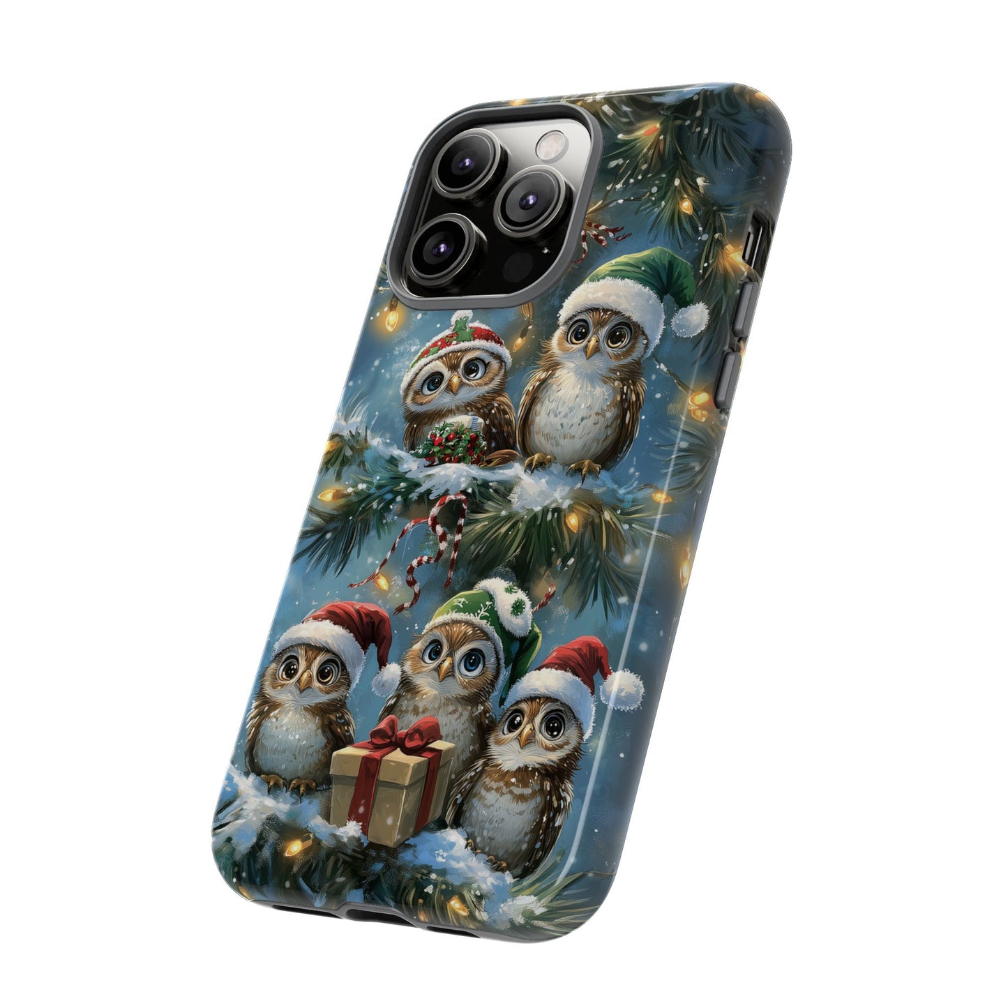 Christmas Owls Phone Case – Festive Holiday Design with Cute Owls and Gift