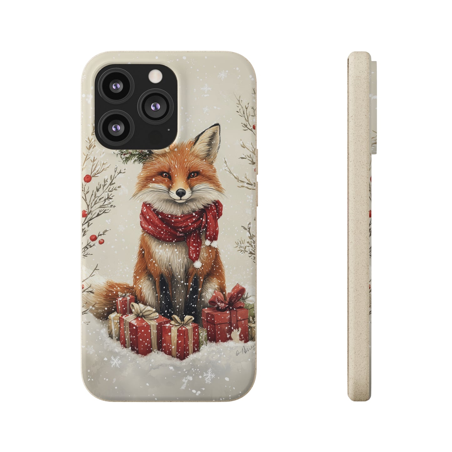 Christmas Fox Phone Case – Festive Holiday Design with Cute Fox and Gift Boxes - Biodegradable Cases