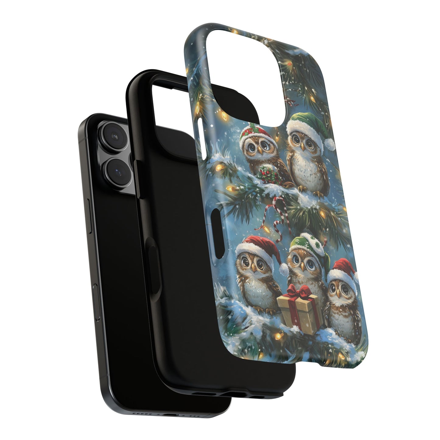 Christmas Owls Phone Case – Festive Holiday Design with Cute Owls and Gift