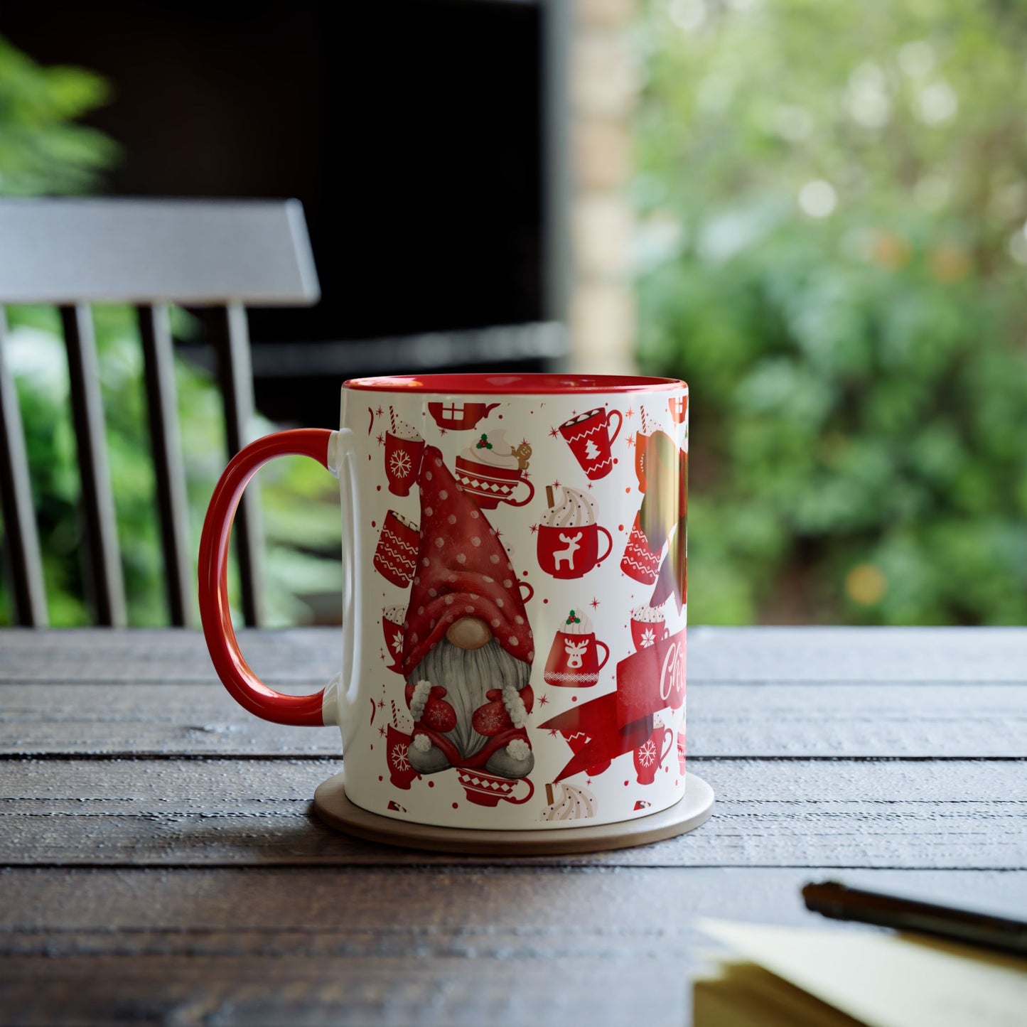 Red Christmas Mug with Bow and Festive Pattern – Perfect Holiday Gift 11oz