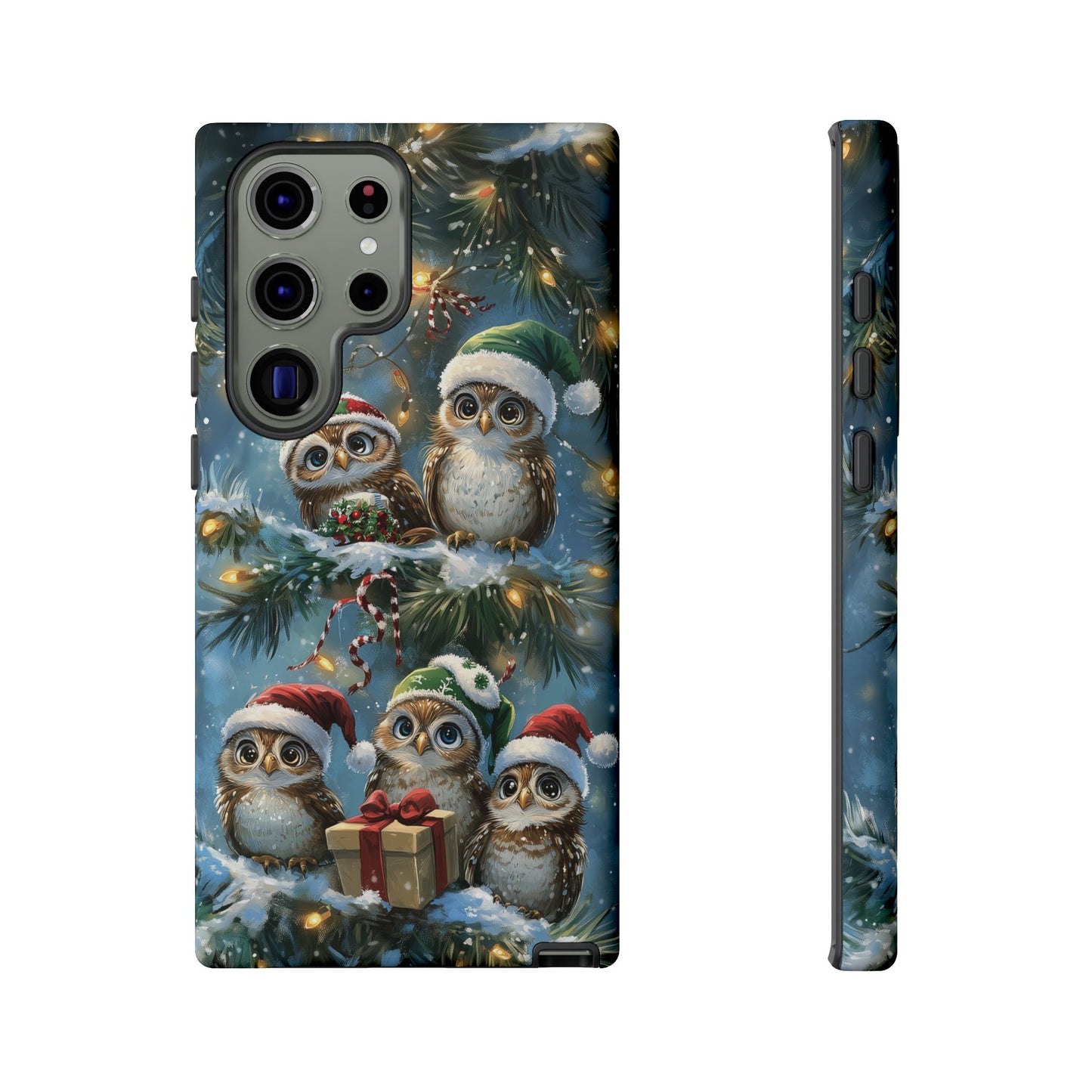 Christmas Owls Phone Case – Festive Holiday Design with Cute Owls and Gift