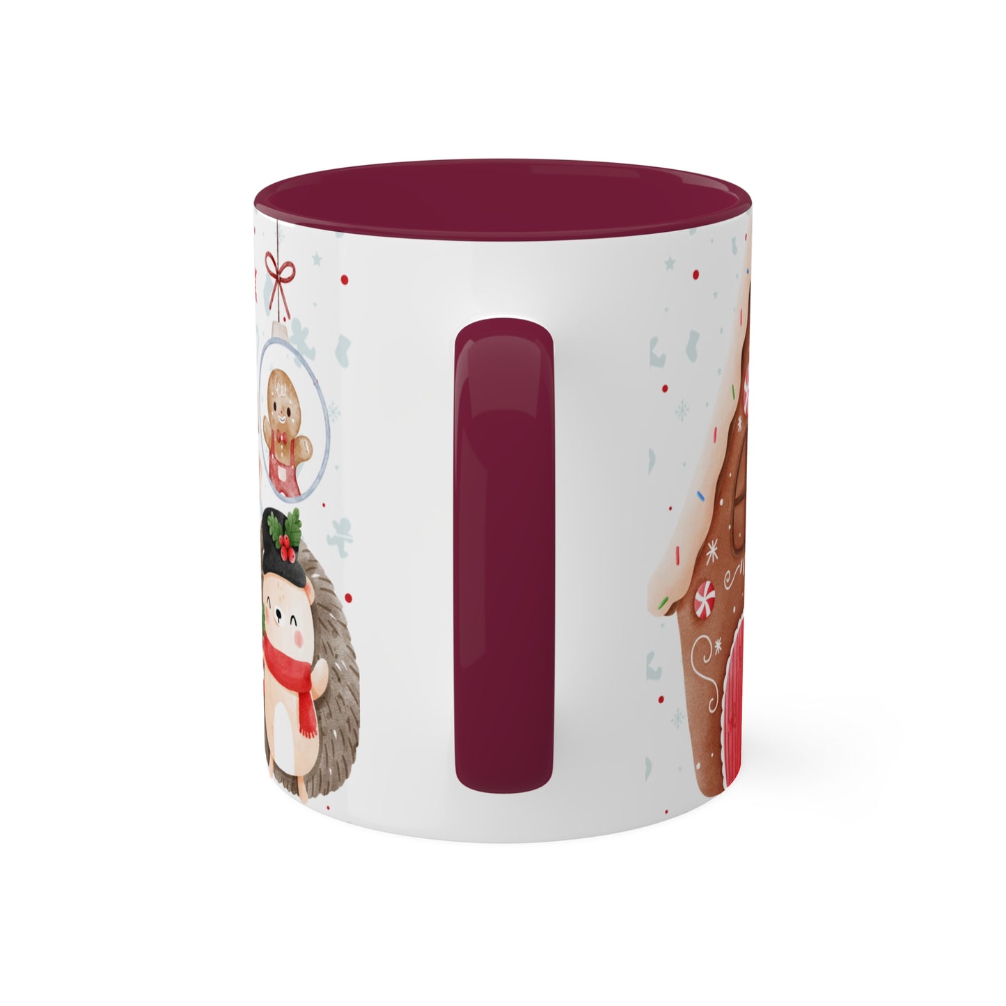 Festive Christmas Mug with Adorable Bear, Hedgehog, and Gingerbread Design – Holiday Coffee Cup