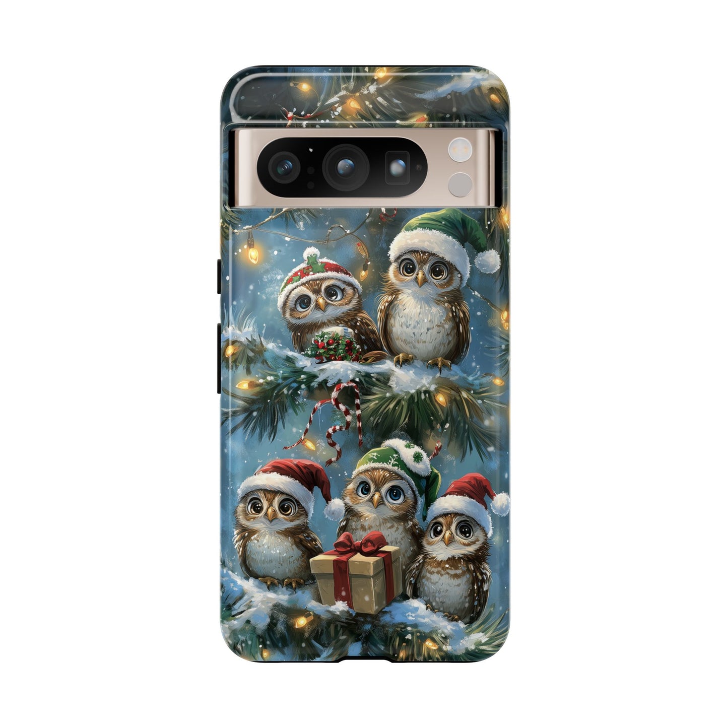 Christmas Owls Phone Case – Festive Holiday Design with Cute Owls and Gift