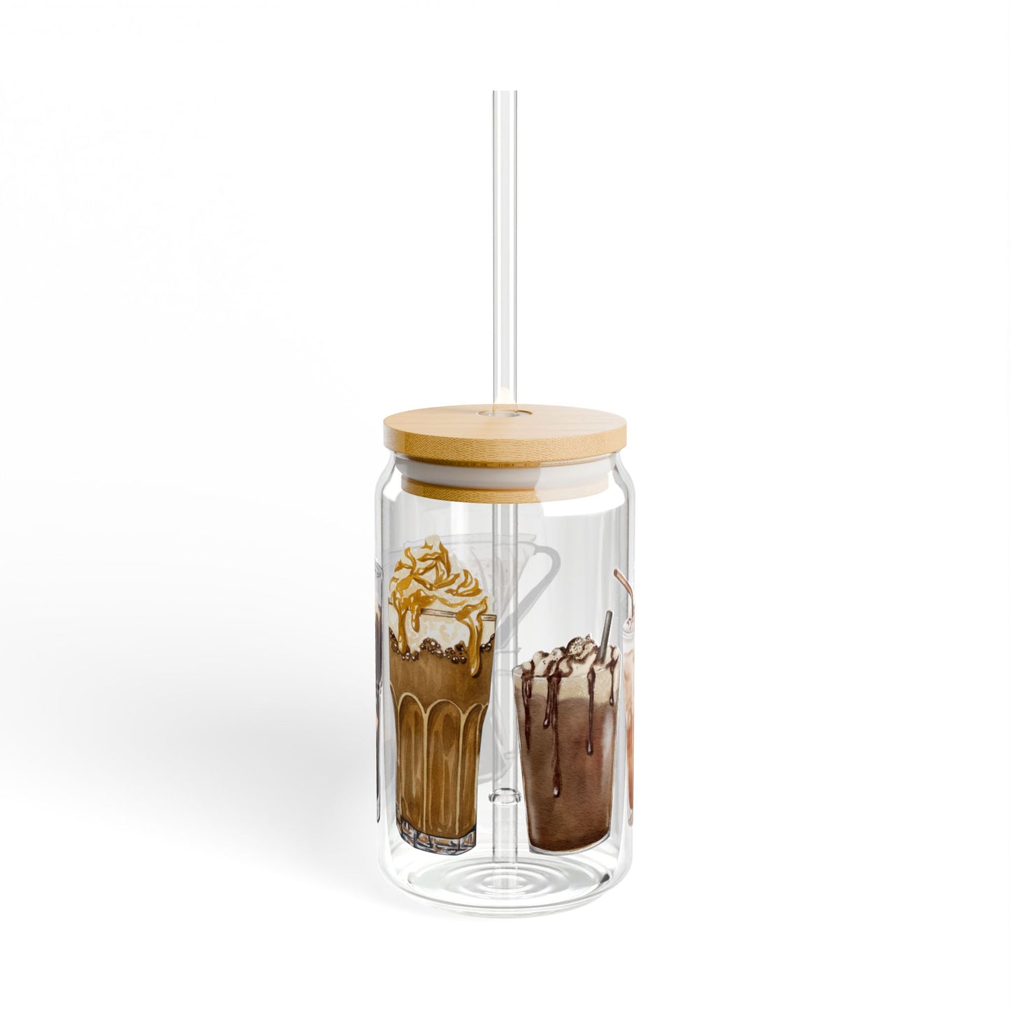 Eco-Friendly Glass Tumbler with Bamboo Lid & Straw – Coffee Brewing Art Design, 16oz