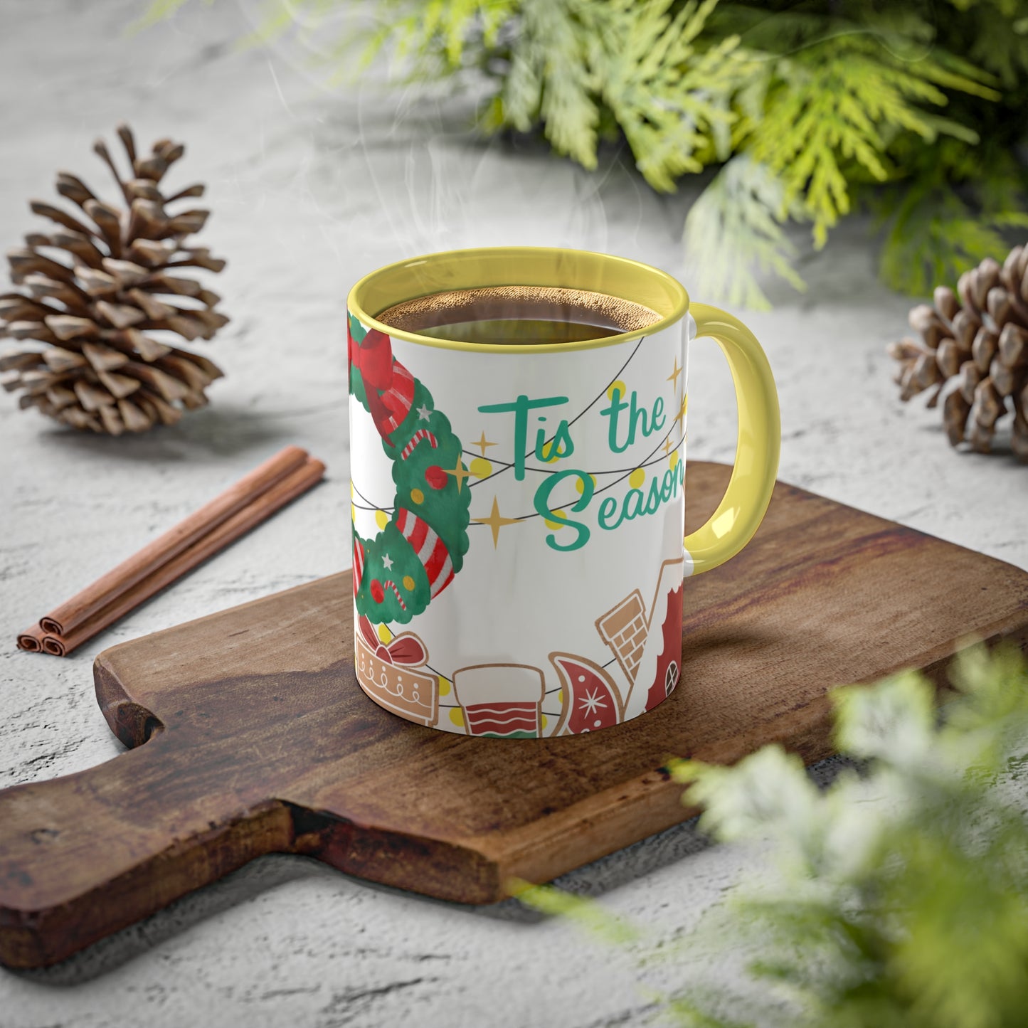 Christmas Wreath Mug with Holiday-Themed Illustrations – Festive and Functional