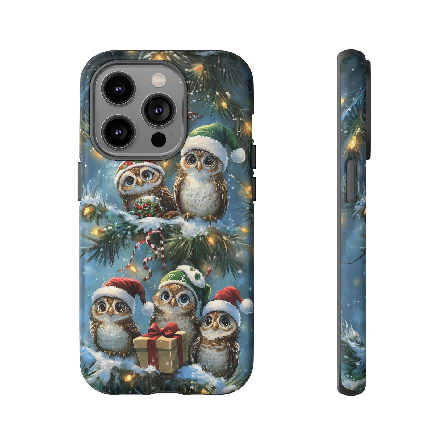 Christmas Owls Phone Case – Festive Holiday Design with Cute Owls and Gift