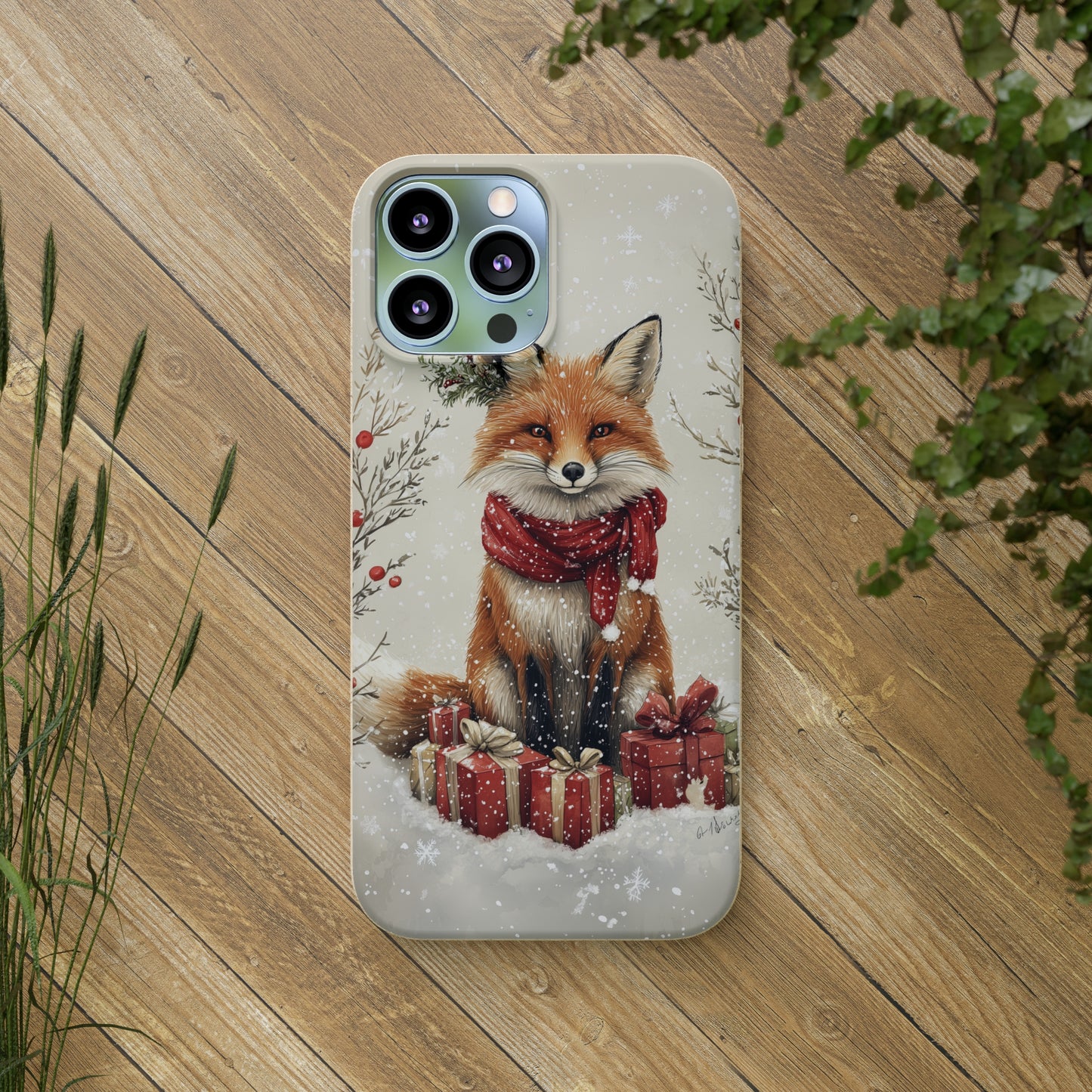 Christmas Fox Phone Case – Festive Holiday Design with Cute Fox and Gift Boxes - Biodegradable Cases