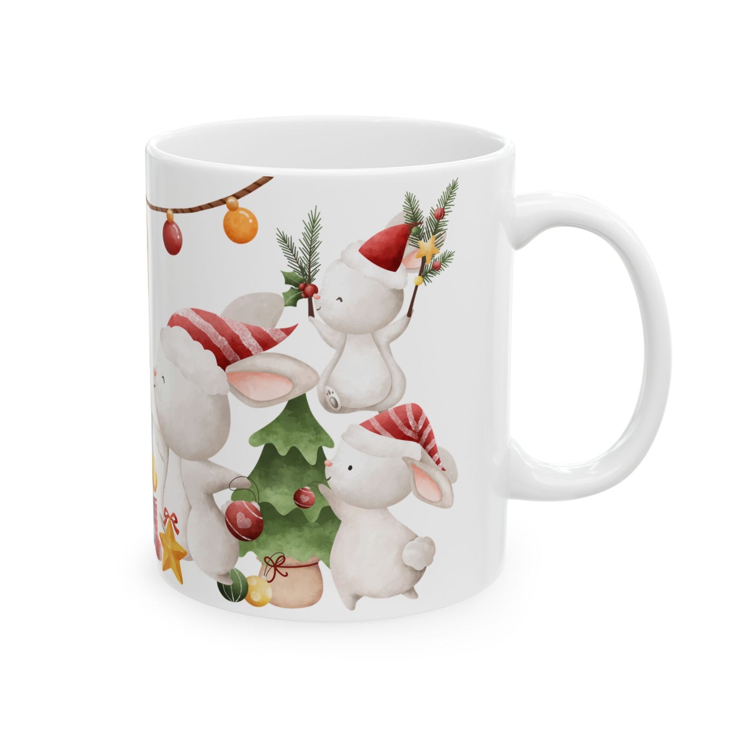 "Merry Christmas" Bunny Mug – Festive Holiday Coffee Cup with Cute Rabbit Design, (11oz, 15oz)