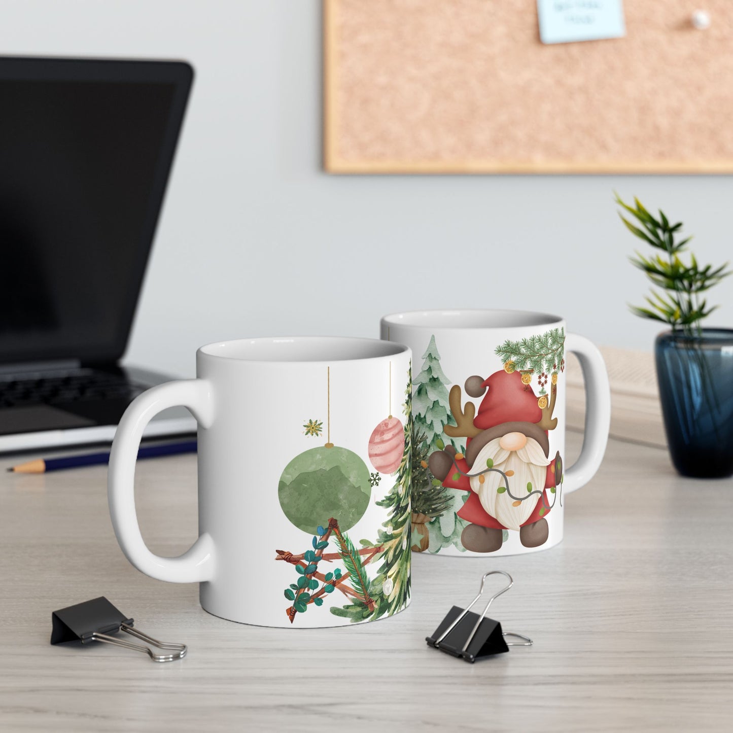 Watercolor Christmas Tree Mug – Festive Holiday Coffee Cup with Ornament Design, (11oz, 15oz)