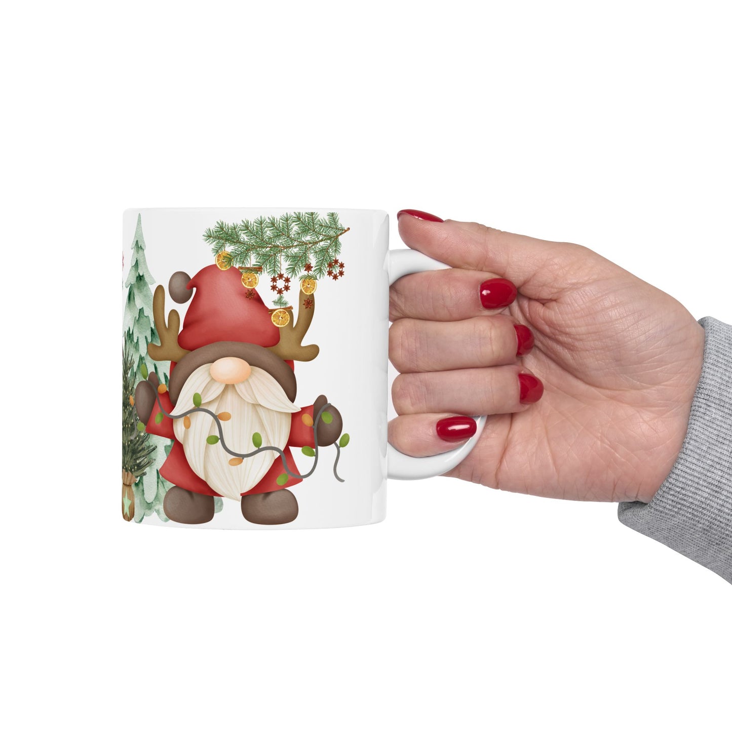 Watercolor Christmas Tree Mug – Festive Holiday Coffee Cup with Ornament Design, (11oz, 15oz)