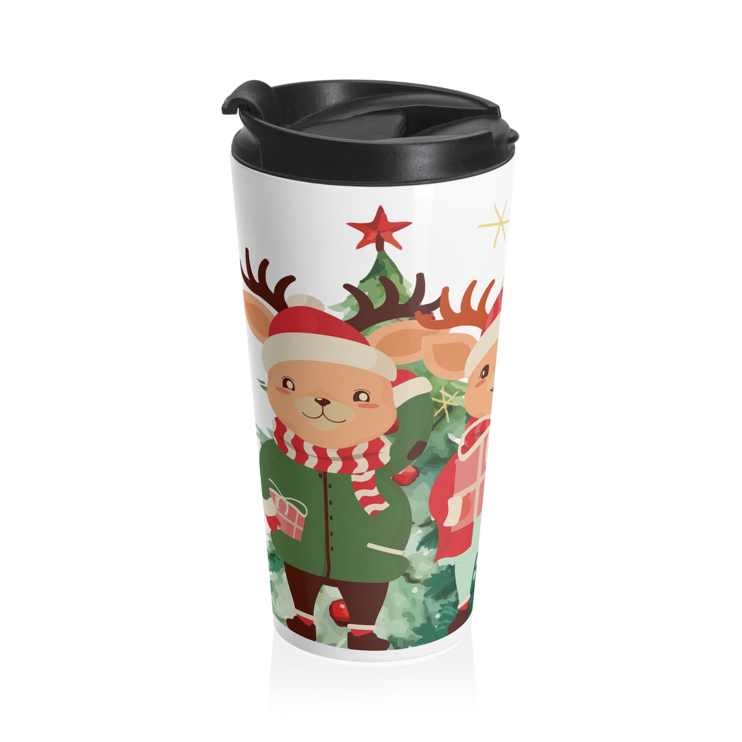 Festive Reindeer Christmas Travel Mug – Insulated Stainless Steel Tumbler  Description: