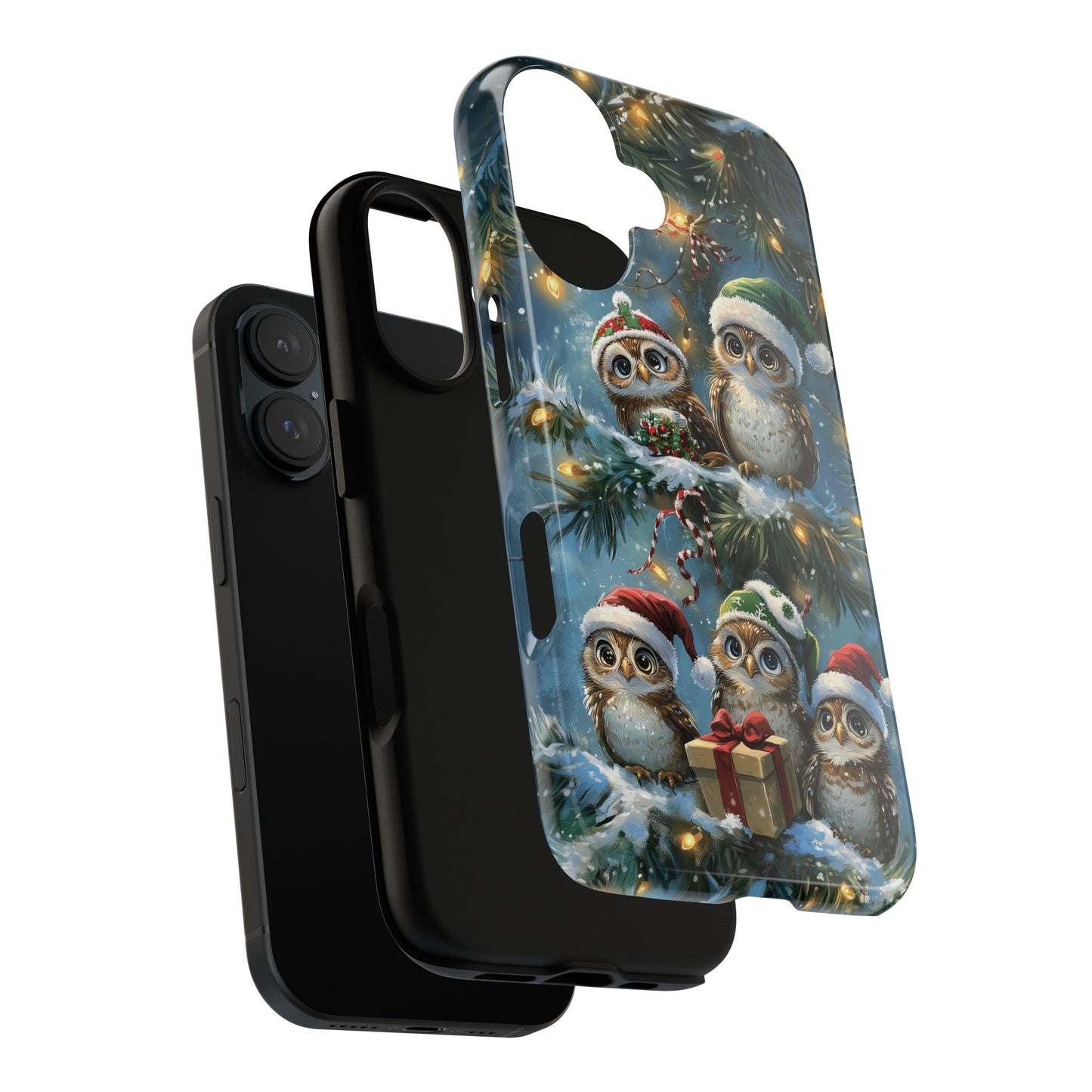 Christmas Owls Phone Case – Festive Holiday Design with Cute Owls and Gift